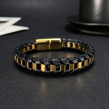 Bracelet gentleman en cuir et acier tressé épais 4