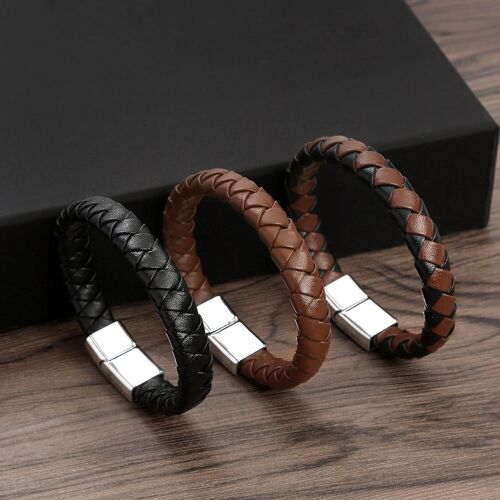 Leather-like Braided gentleman bracelet-Black, Brown, Blue