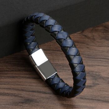 Bracelet gentleman tressé en similicuir-Noir, Marron, Bleu 8