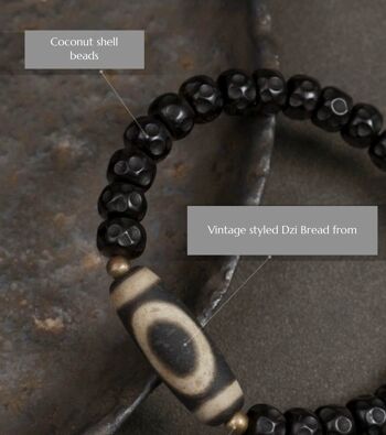 Bracelet de perles de coquille de noix de coco noire avec perle tibétaine Dzi 3