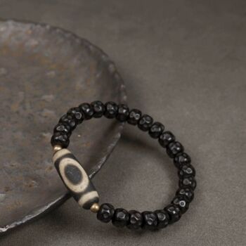 Bracelet de perles de coquille de noix de coco noire avec perle tibétaine Dzi 5