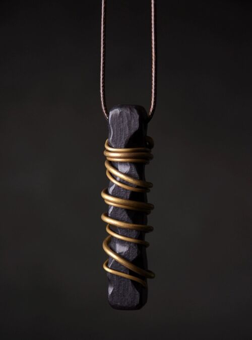 Vintage Inspired Black Sandal Wood Bronze Line Pendant