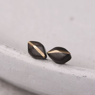 One of a kind black sandal wood bronze line Ear Studs