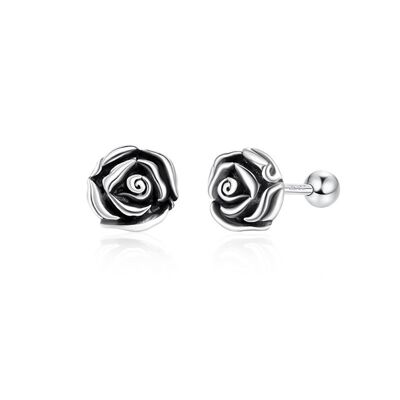 Vintage style small silver rose ear studs