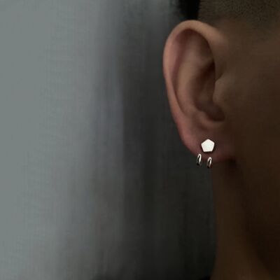 Unique design chunky hook ear studs-black n silver