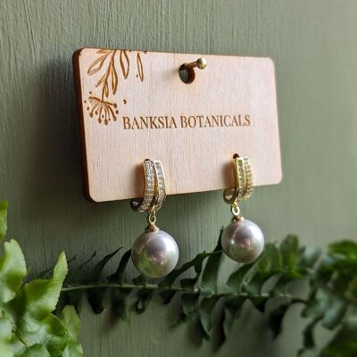 Gold Cat's Eye, Cubic Zirconia & Faux Pearl Stud Earrings