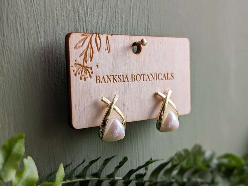 Gold Faux Pearl Crossover Stud Earrings