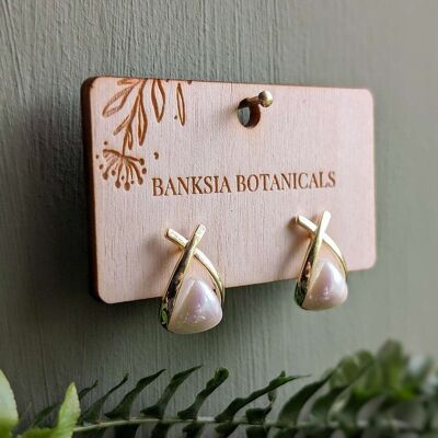 Gold Faux Pearl Crossover Stud Earrings