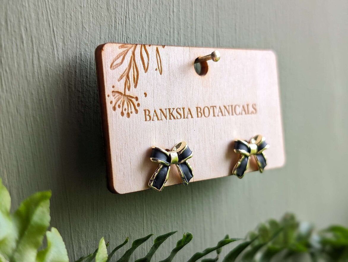 Gold Matte Black Ribbon Stud Earrings