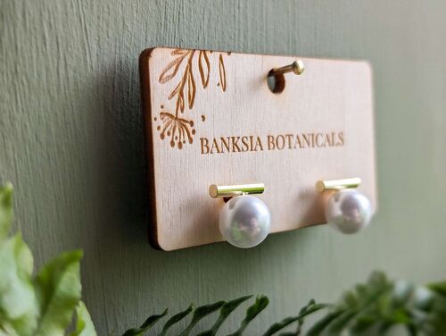 Gold Faux Pearl Bar Stud Earrings