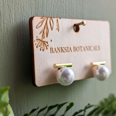 Gold Faux Pearl Bar Stud Earrings