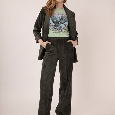 Straight cut pants with zip on the side in velvet - PANTI