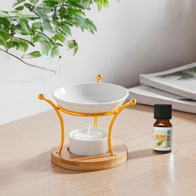 Simplicity Series perfume burner - Etna - Metal, Lacquered Ceramic and Bamboo - Gift Idea - Simple Modern Decoration