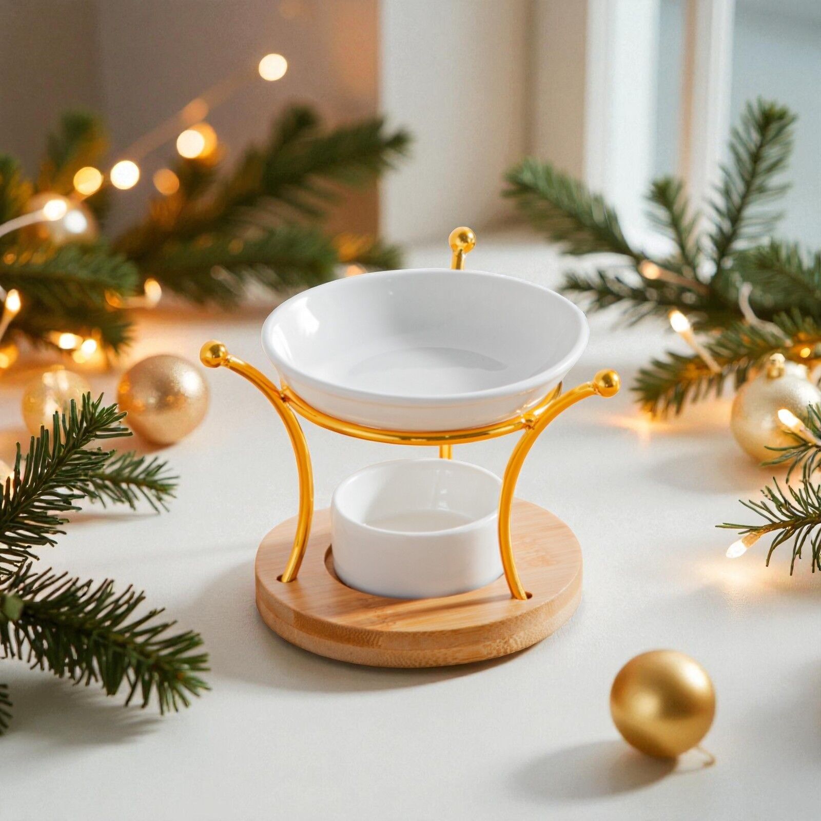 Simplicity Etna Wachsbrenner – Metall, lackierte Keramik und Bambus – Geschenkidee – einfache moderne Dekoration