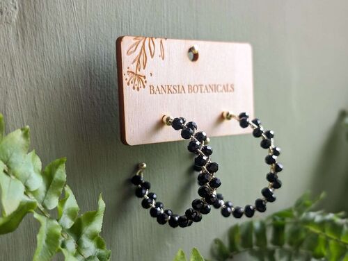 Black Beaded Hoop Earrings