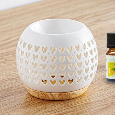 Quemador de perfumes serie Céramy – Corazón – Portavelas de cerámica lacada – Difusión de ceras aromáticas, aceites esenciales – Idea decorativa de regalo