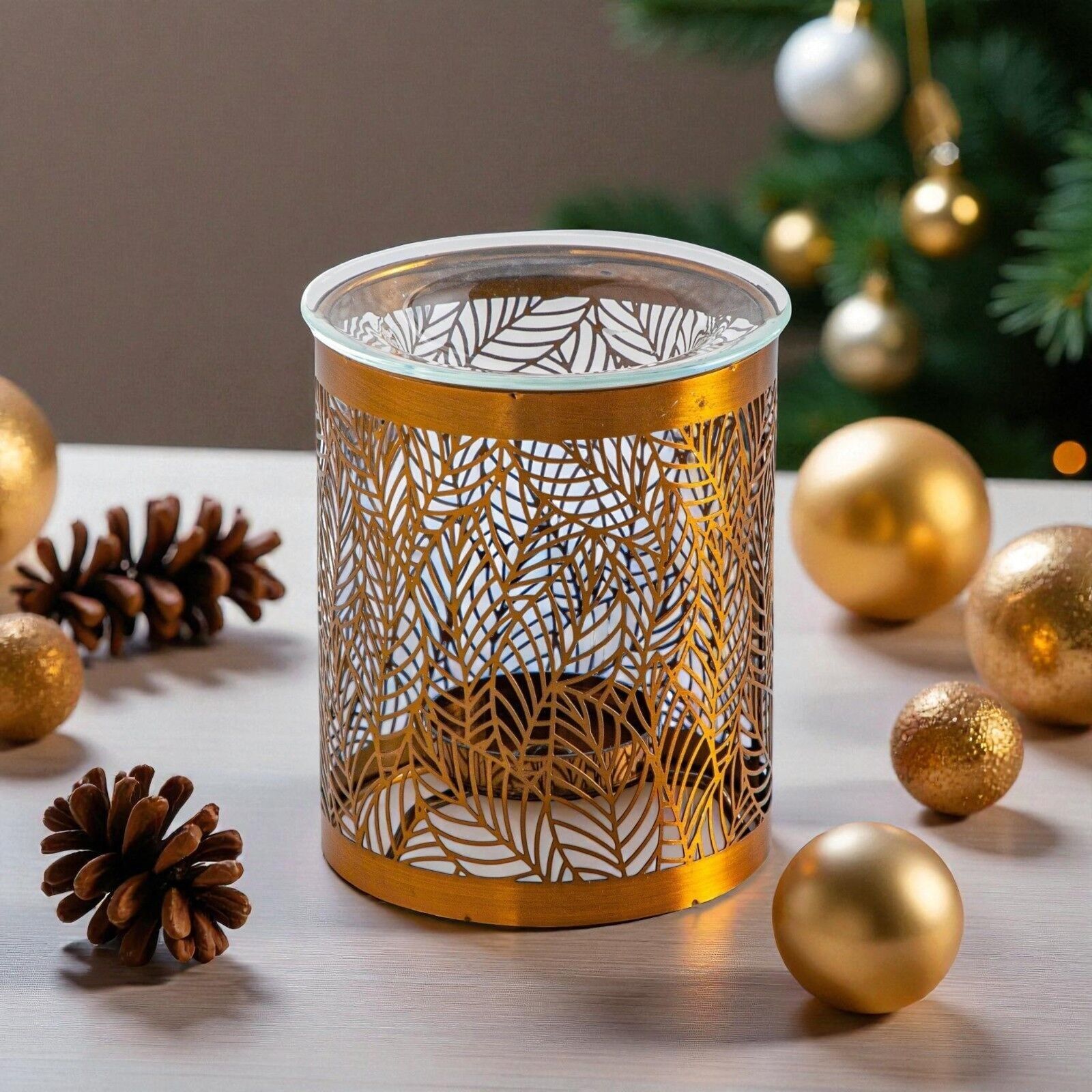 Parfümbrenner Metally Leaves – Originelles Muster aus durchbrochenem Metall und Glas – Innendekoration – Geschenkidee