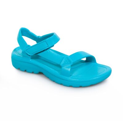 MAUI Türkisblau. Flache Urban-Outdoor-Sandale mit selbstklebendem Klettverschluss