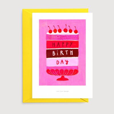 Pastel de cerezas de cumpleaños | tarjeta de ilustración