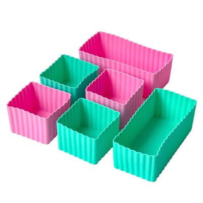 Yumbox Silicone Bento lunchbox set de 6 mini cubes - Rose / Aqua