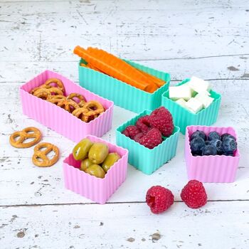 Yumbox Silicone Bento lunchbox set de 6 mini cubes - Rose / Aqua 2