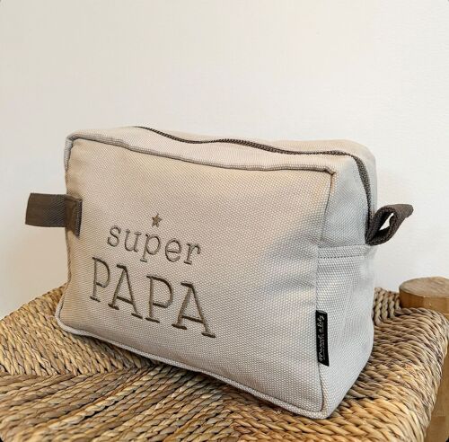 Grande Trousse De Toilette Brodée " Super Papa" Mastic - Fête des Pères