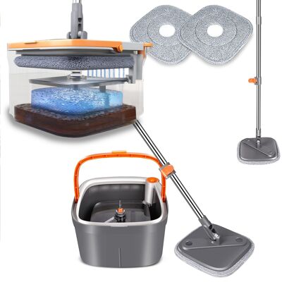 Mopping system incl. bucket and handle - Floor cleaner for every floor - 2 microfiber cloths - Self-cleaning floor mop