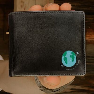 Men's wallet "World + desired name" Personalizable