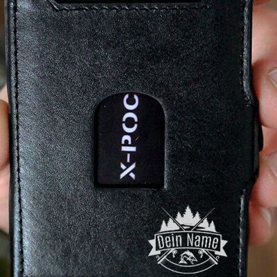 Porta carte di credito X-POC in vera pelle "Emblema Angelo + Nome" Personalizzabile
