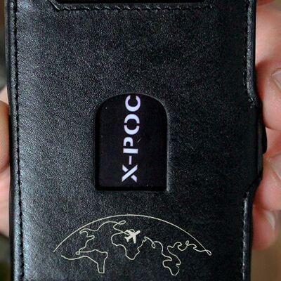 X-POC Kreditkartenetui "Erde mit Flieger" Echtleder