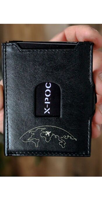 Étui pour cartes de crédit X-POC "Terre avec Aviateur" en cuir véritable 8