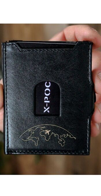 Étui pour cartes de crédit X-POC "Terre avec Aviateur" en cuir véritable 9