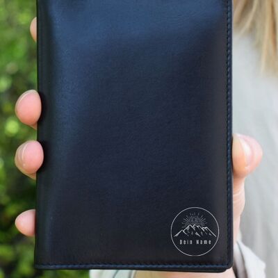 Passport holder "Mountains + Name small" Personalizable from genuine leather