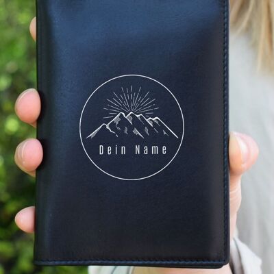 Funda para pasaporte "Montañas + Nombre" Cuero genuino personalizable