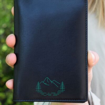 Etui passeport cuir véritable "Montagnes-Forêt-Eau Milieu"