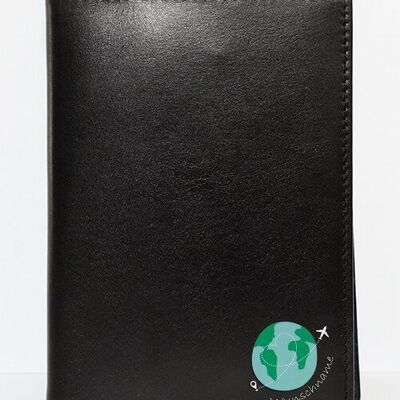 Funda para pasaporte "Mundo + Nombre - Pequeño" Personalizable - cuero genuino