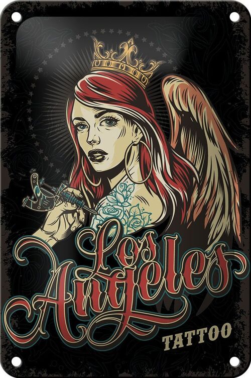 Blechschild Pinup 12x18cm Tattoo Los Angeles schwarze Dekoration