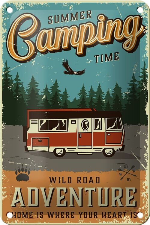 Blechschild Retro 12x18cm Summer Camping Time Adventure Dekoration