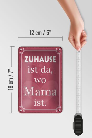 Panneau en étain disant 12x18cm, décoration rose "La maison est là où maman est" 5