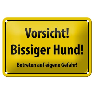 Blechschild Warnschild 18x12cm Vorsicht bissiger Hund gelbe Dekoration