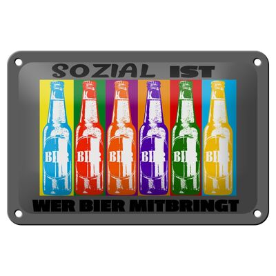 Cartel de chapa alcohol 18x12cm social es quien trae cerveza decoración colorida