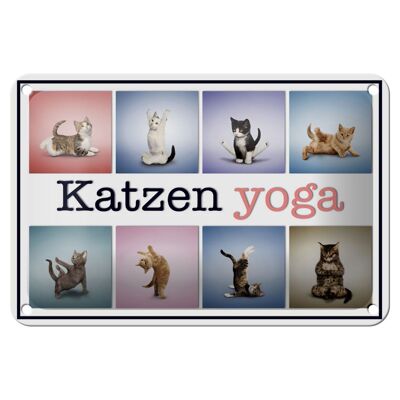 Blechschild Katze 18x12cm Katzen Yoga bunte Dekoration