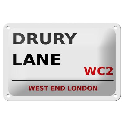 Panneau blanc en étain de Londres, 18x12cm, extrémité ouest de Drury Lane WC2