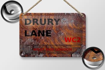 Panneau en étain Londres 18x12cm, extrémité ouest de Drury Lane, décoration WC2 2