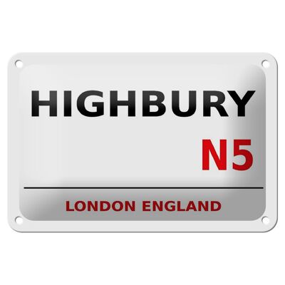 Metal sign London 18x12cm England Highbury N5 white sign