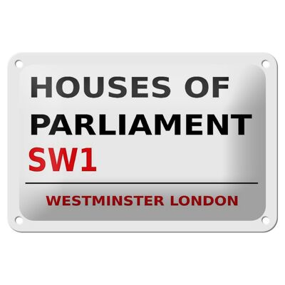 Cartel de chapa Londres 18x12cm Casas del Parlamento SW1 cartel blanco