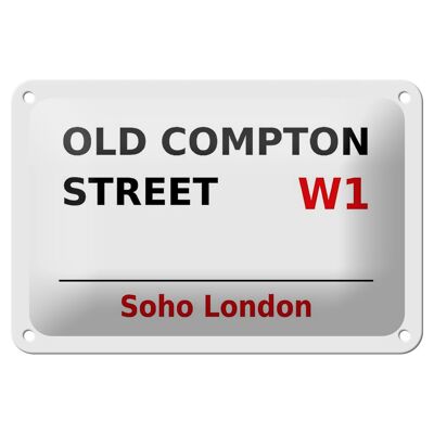Cartel de chapa Londres 18x12cm Soho Old Compton Street W1 cartel blanco