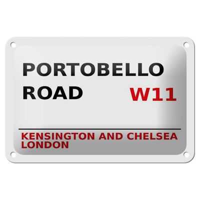 Targa in metallo Londra 18x12 cm Portobello Road W11 Kensington cartello bianco