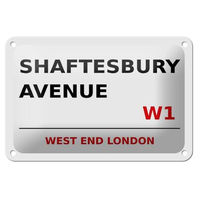 Cartel de chapa de Londres, 18x12cm, West End, Shaftesbury Avenue W1, cartel blanco