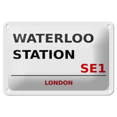 Targa in metallo Londra 18x12 cm Waterloo Station SE1 cartello bianco